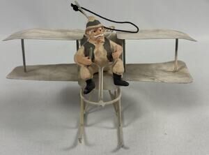 Vintage Folk Art Oldtimer Double-Decker Airplane Pilot Display Adventure